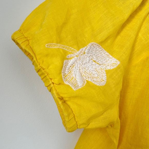 J. Crew Yellow Floral Embroidery 100% Linen Square Neck Boho Blouse Shirt Top M - Picture 2 of 4